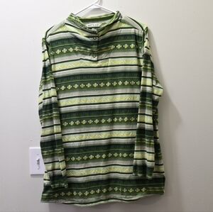 Woolrich Womens Green Geometric Cotton Moc Neck 3/4 Snap Henley Top Shirt XLarge